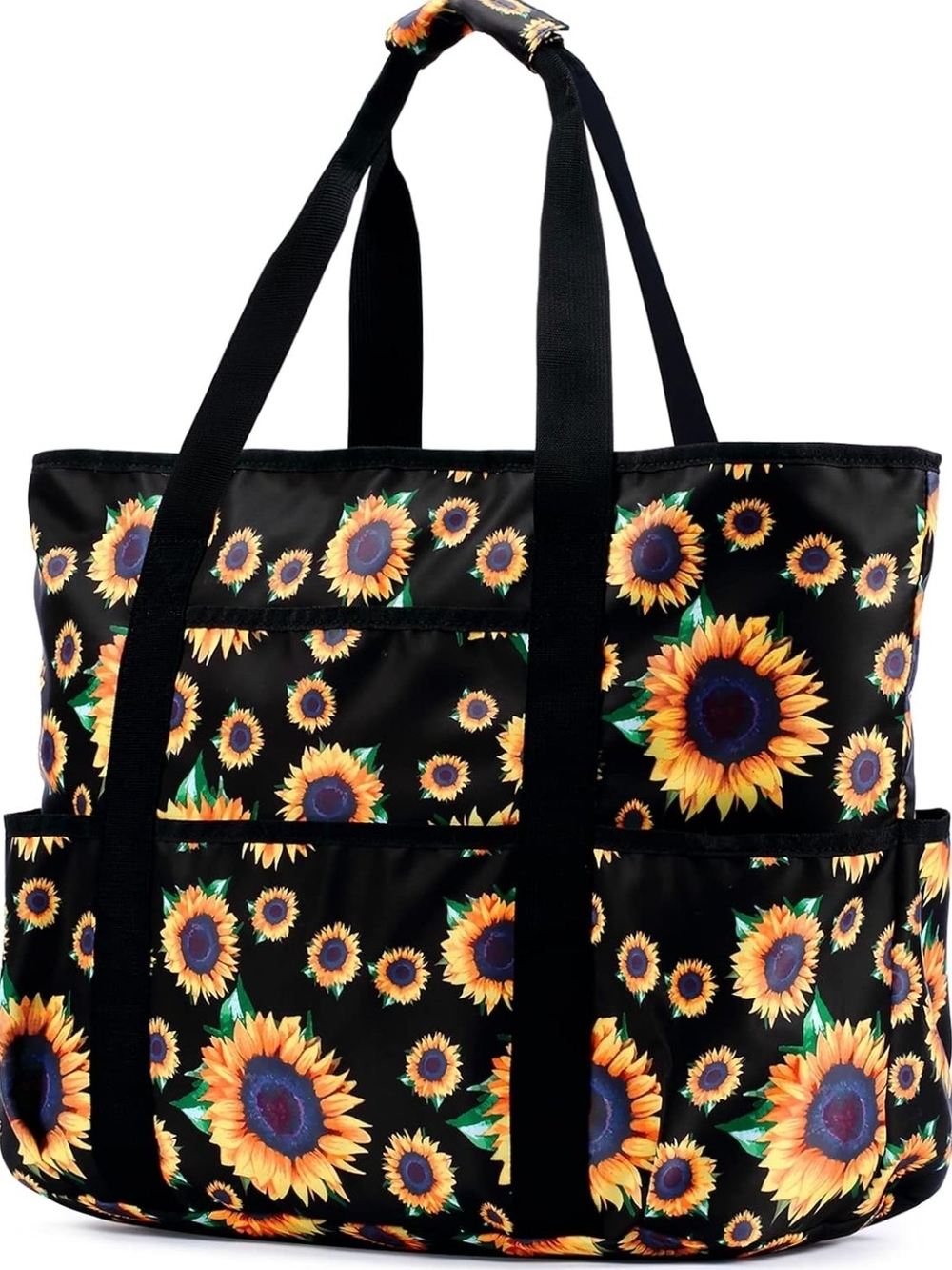 Sunflower Print Black Tote Bag